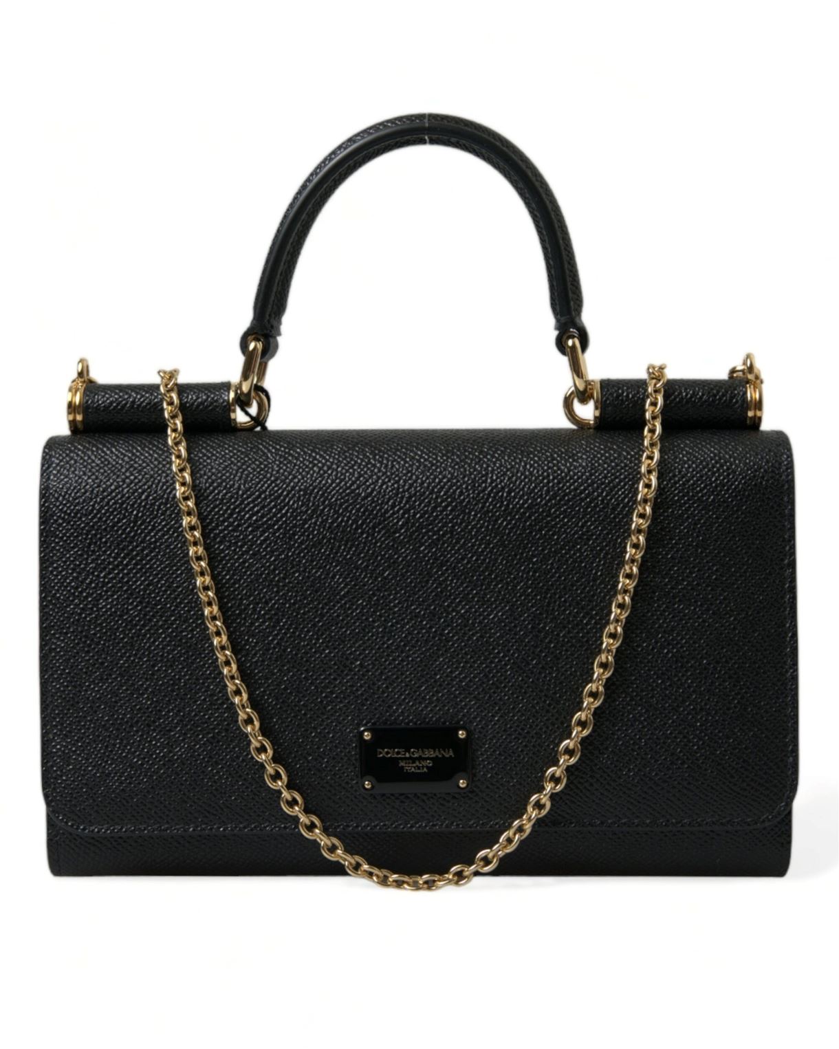 DOLCE & GABBANA Чорна шкіряна сумка через плече MiniVon Crossbody для телефону