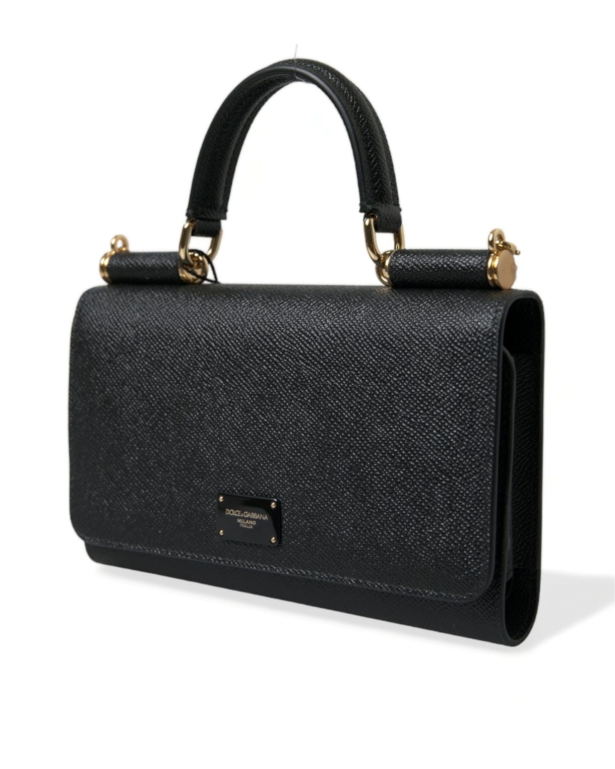 DOLCE & GABBANA Чорна шкіряна сумка через плече MiniVon Crossbody для телефону