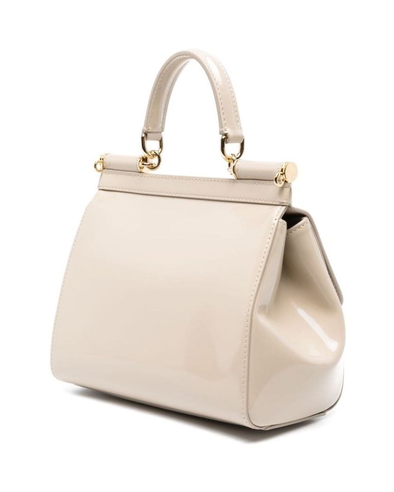 DOLCE & GABBANA Chic Beige Patent Leather Sicily Bag